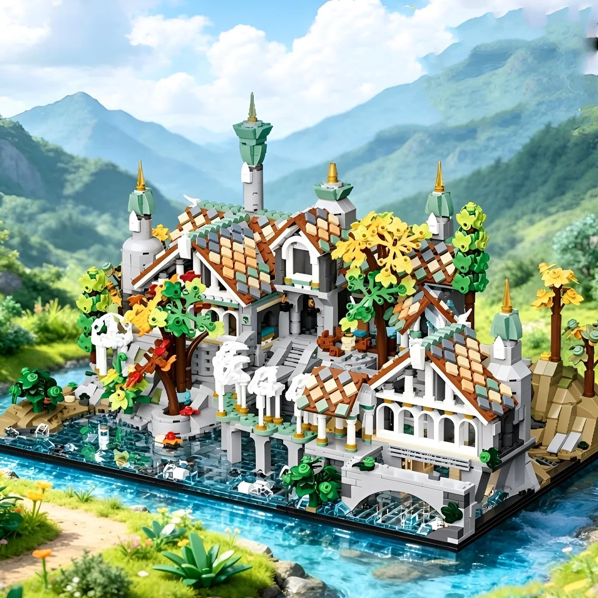 Fantasy Elfen Schloss Bausatz,Mittelalterliche Riverside Palace Architektur