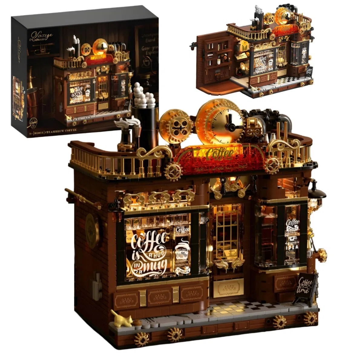 Steampunk Kaffee Bausteine für Erwachsene, Retro Café Haus 1606 Teile