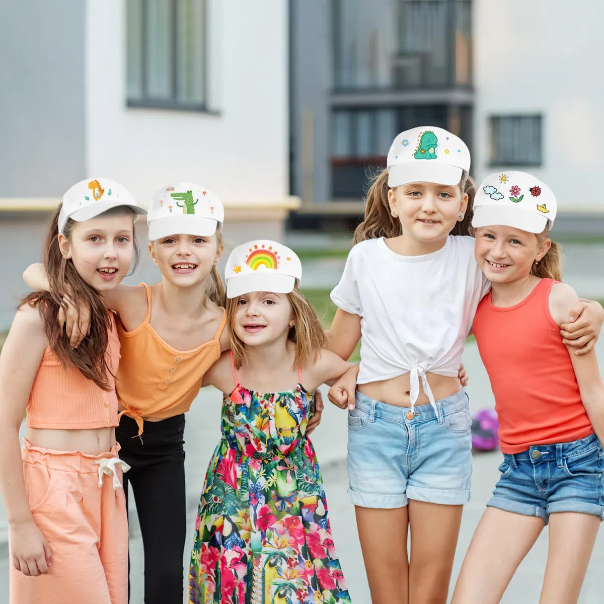 SHINEOFI 10er Set Kinder Kappen zum Bemalen, Weiße Basecap Blanko Baumwolle, Größenverstellbare Snapback für DIY Basteln, Sommercamp & Kindergeburtstag