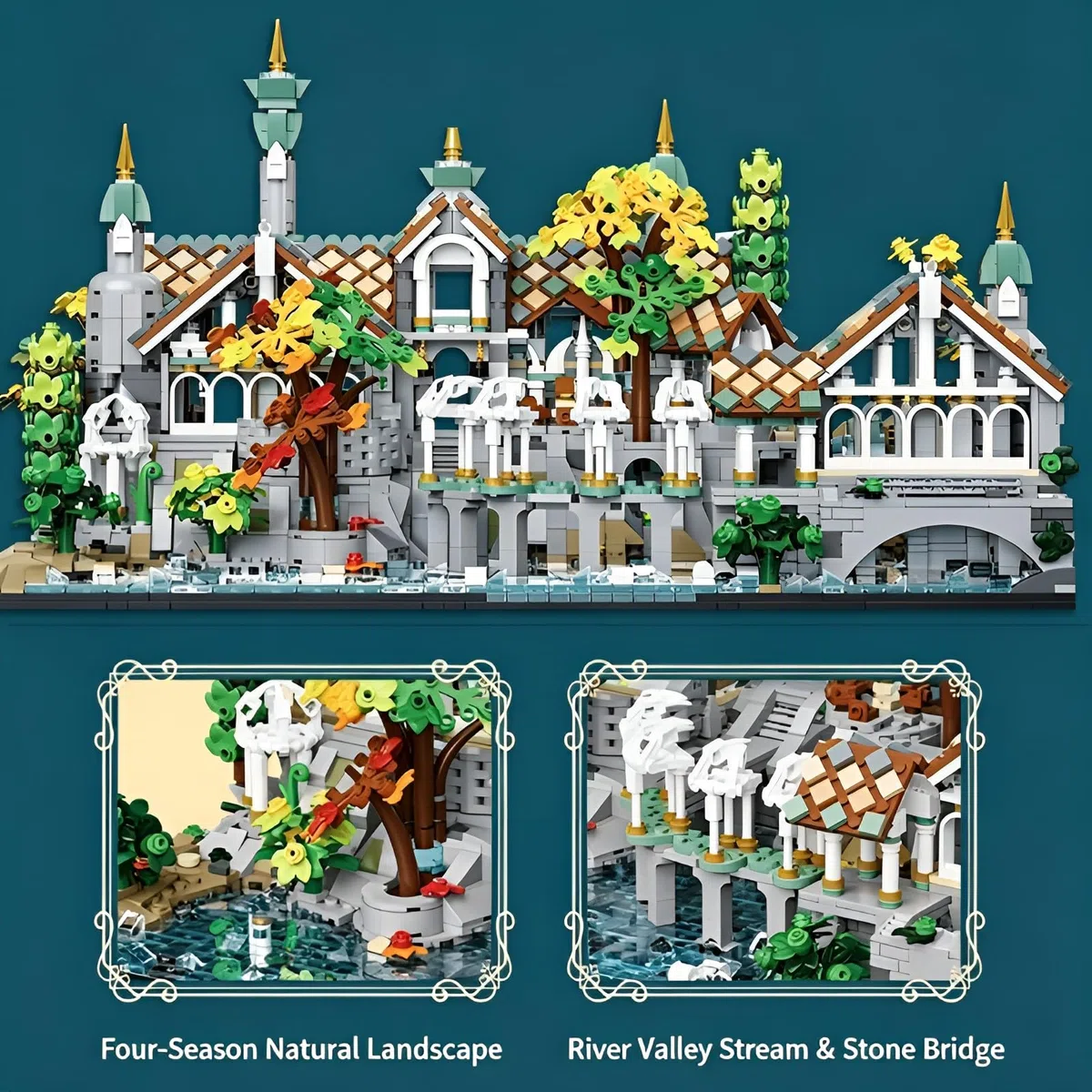 Fantasy Elfen Schloss Bausatz,Mittelalterliche Riverside Palace Architektur
