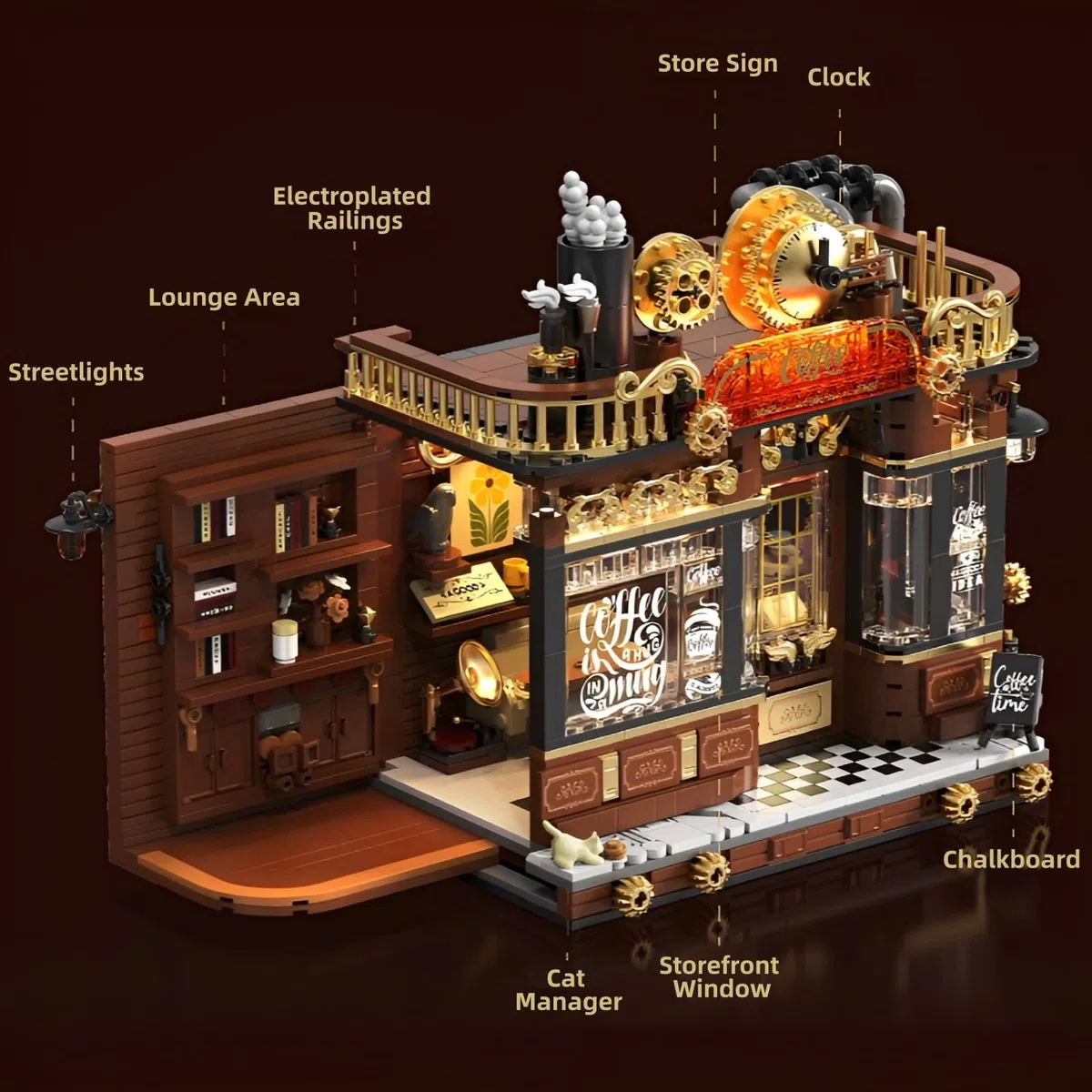 Steampunk Kaffee Bausteine für Erwachsene, Retro Café Haus 1606 Teile