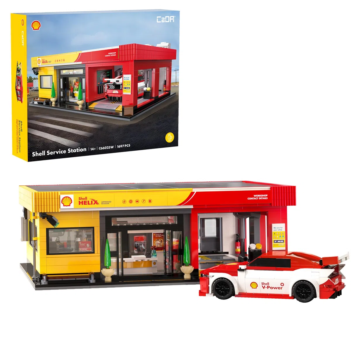 CaDA Shell Servicestation mit Auto - 1697-teiliger