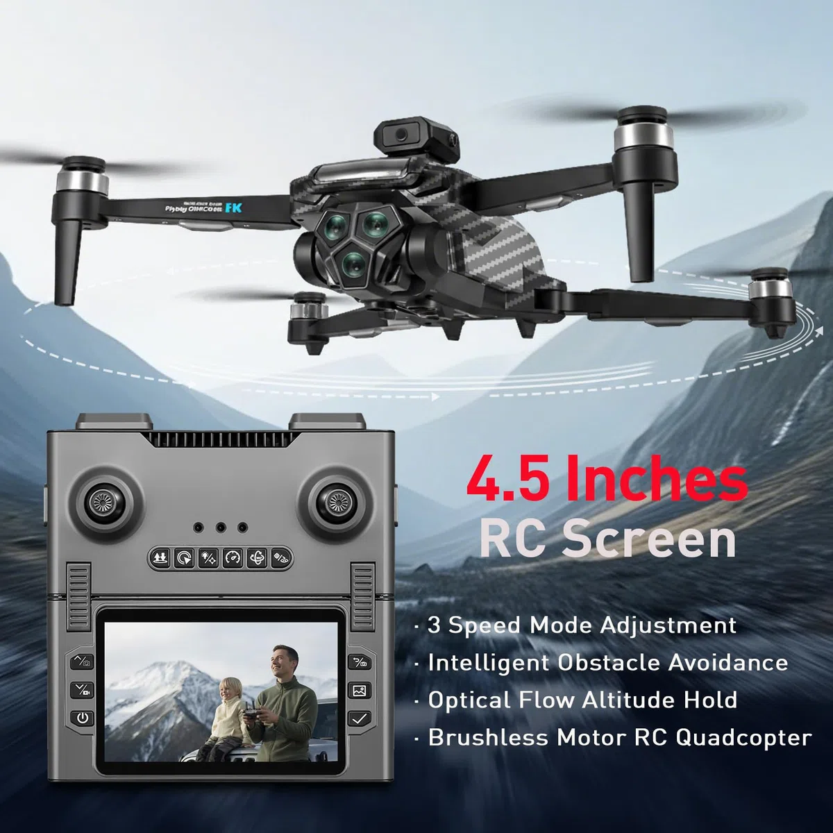 Kameradrohne Brushless mit 4,5 Zoll Display Fernbedienung Faltbar