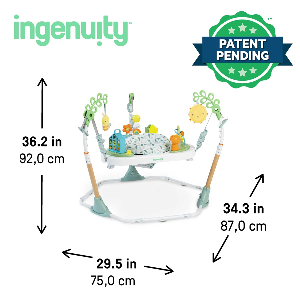 Ingenuity Play Stage 3-in-1 Aktivitätscenter und Springhilfe mit verstellbarer Höhe und Spieltisch