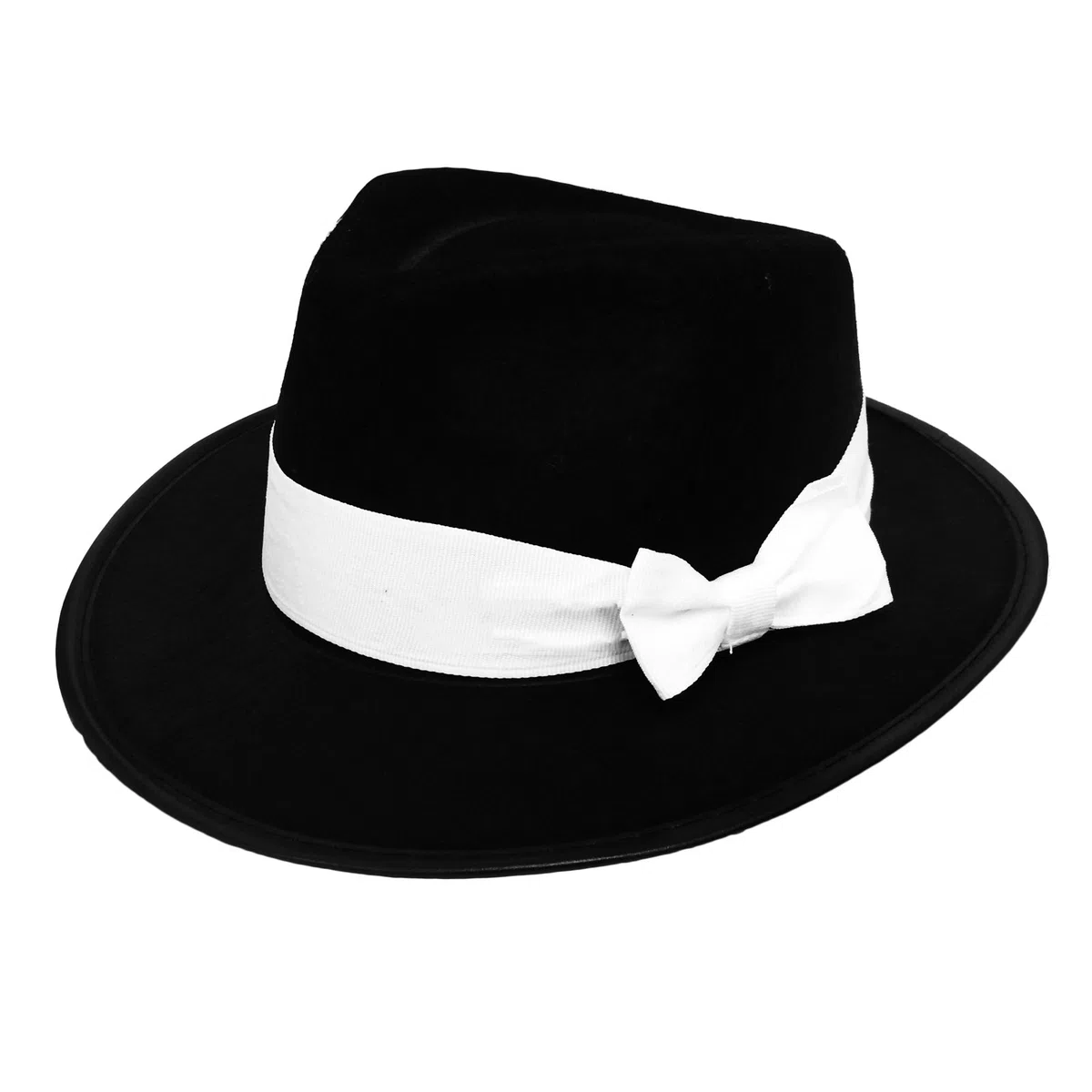 24 x Gangster-Hut, schwarz, aus Filz, mit weißem Band, ideal als Accessoire zu einem Gangster-Kostüm, Filzhut im 20er-Jahre-Stil, für Herren & Damen