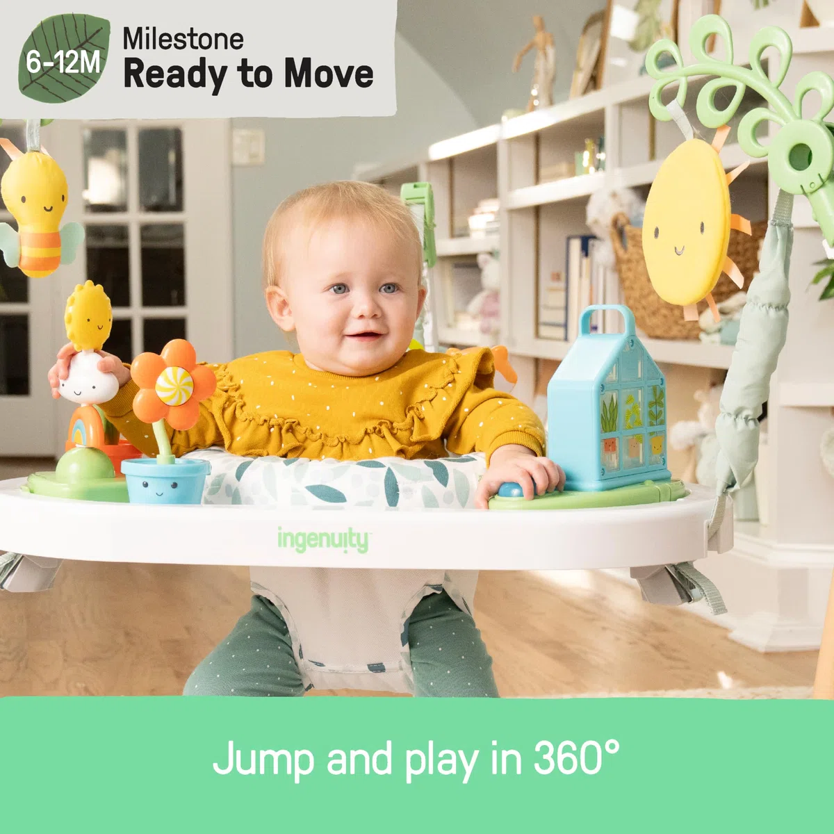 Ingenuity Play Stage 3-in-1 Aktivitätscenter und Springhilfe mit verstellbarer Höhe und Spieltisch