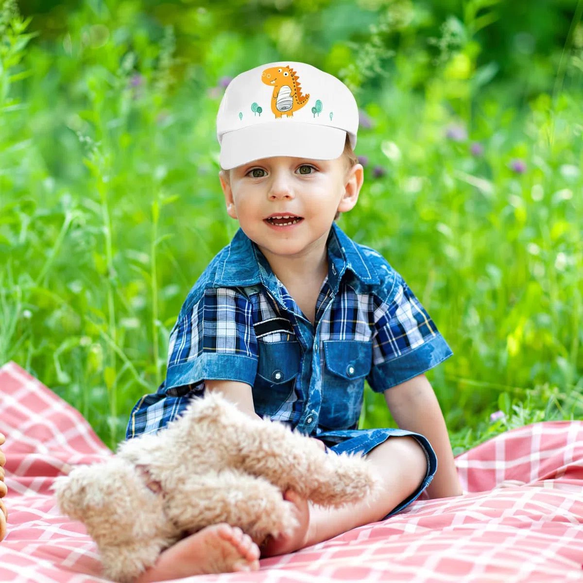 SHINEOFI 10er Set Kinder Kappen zum Bemalen, Weiße Basecap Blanko Baumwolle, Größenverstellbare Snapback für DIY Basteln, Sommercamp & Kindergeburtstag