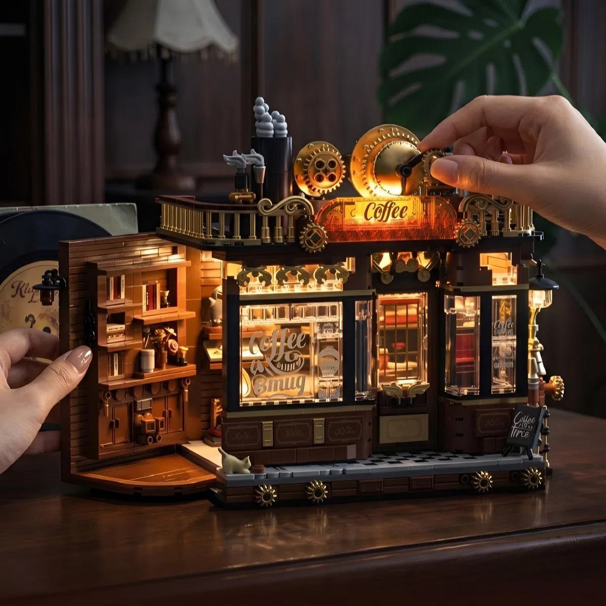 Steampunk Kaffee Bausteine für Erwachsene, Retro Café Haus 1606 Teile