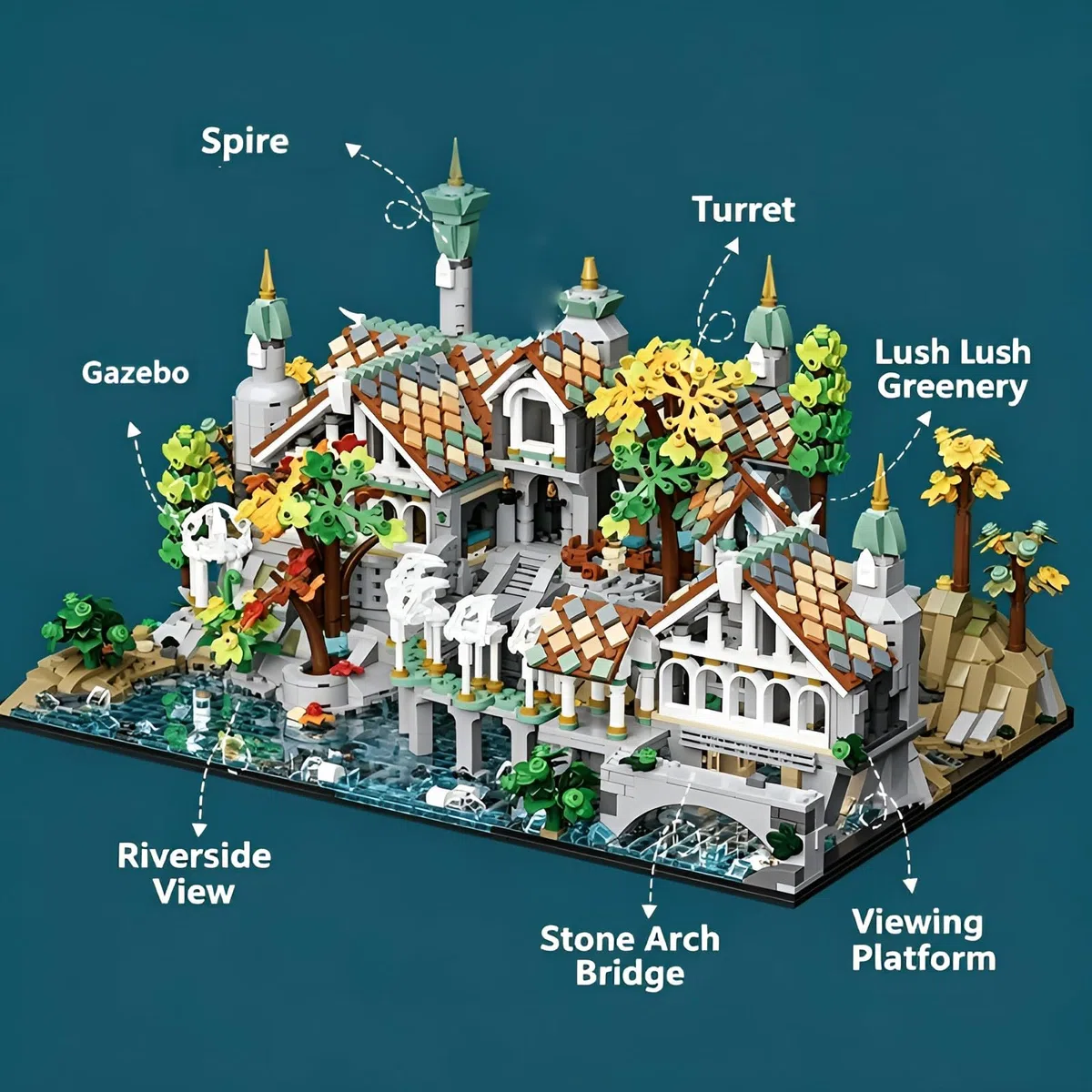 Fantasy Elfen Schloss Bausatz,Mittelalterliche Riverside Palace Architektur