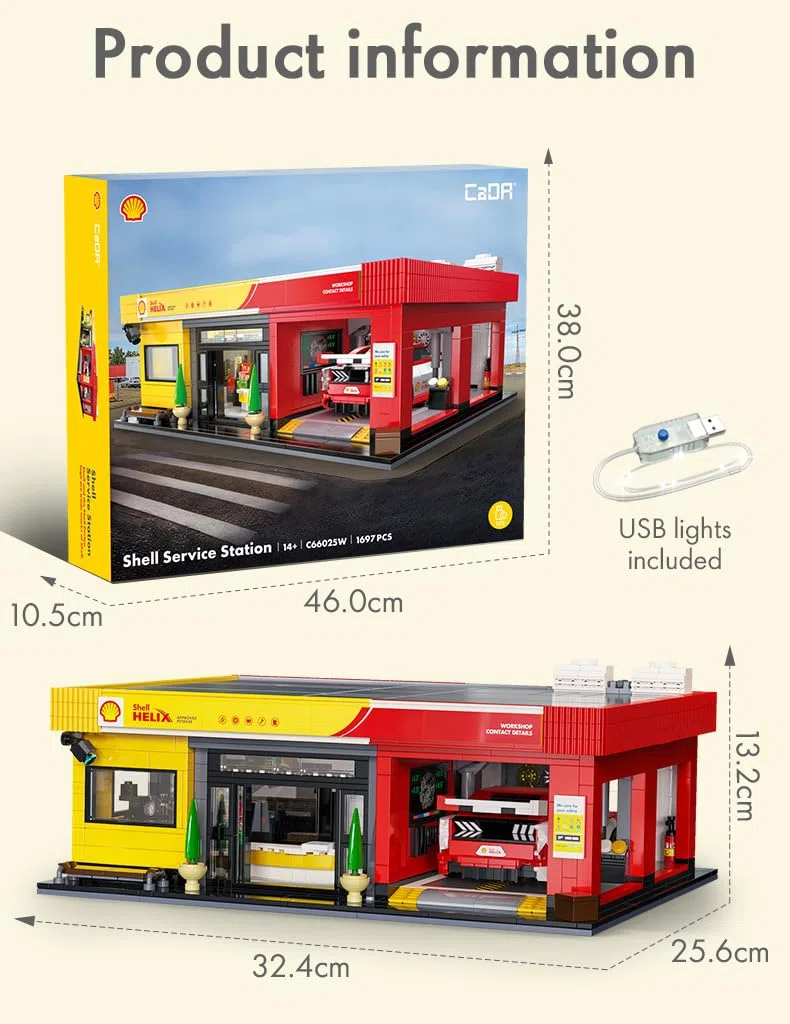 CaDA Shell Servicestation mit Auto - 1697-teiliger