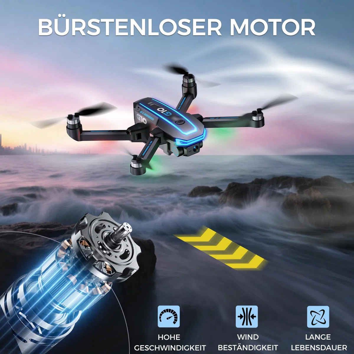 G10 GPS Drohne mit kamera 4K Erwachsene, 5G Drone mit Bildschirmfernsteuerung für Einsteiger und Kinder, RC Quadrocopter die dir folgt, Bürstenloser Motor, GPS Auto Rückkehr, Unter 249 g, C0